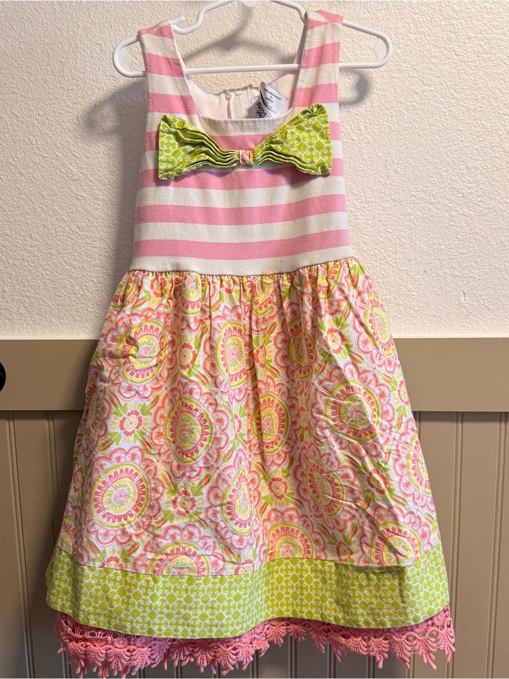 Counting Daisies | Girls Pink & Lime Bow-Accent Dress